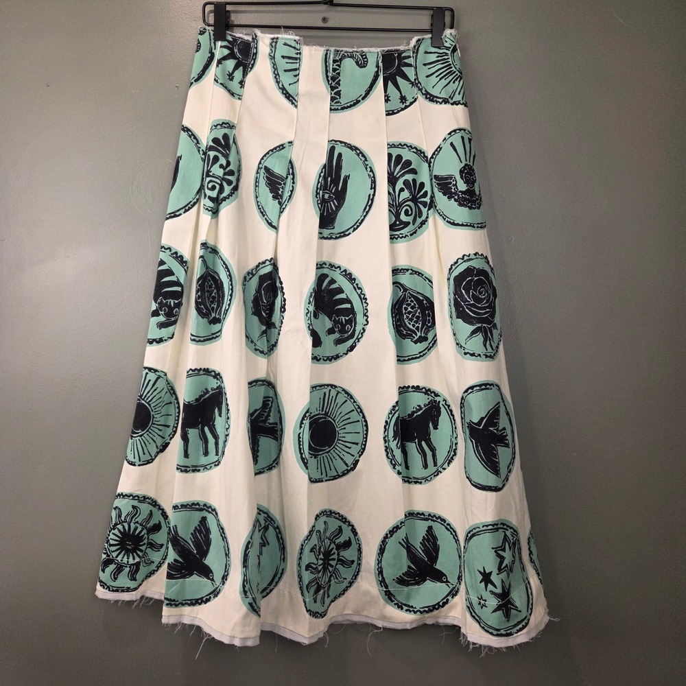 Zara Women's Pleated Midi Skirt Animal Print Cream Multi Size M Artsy Boho